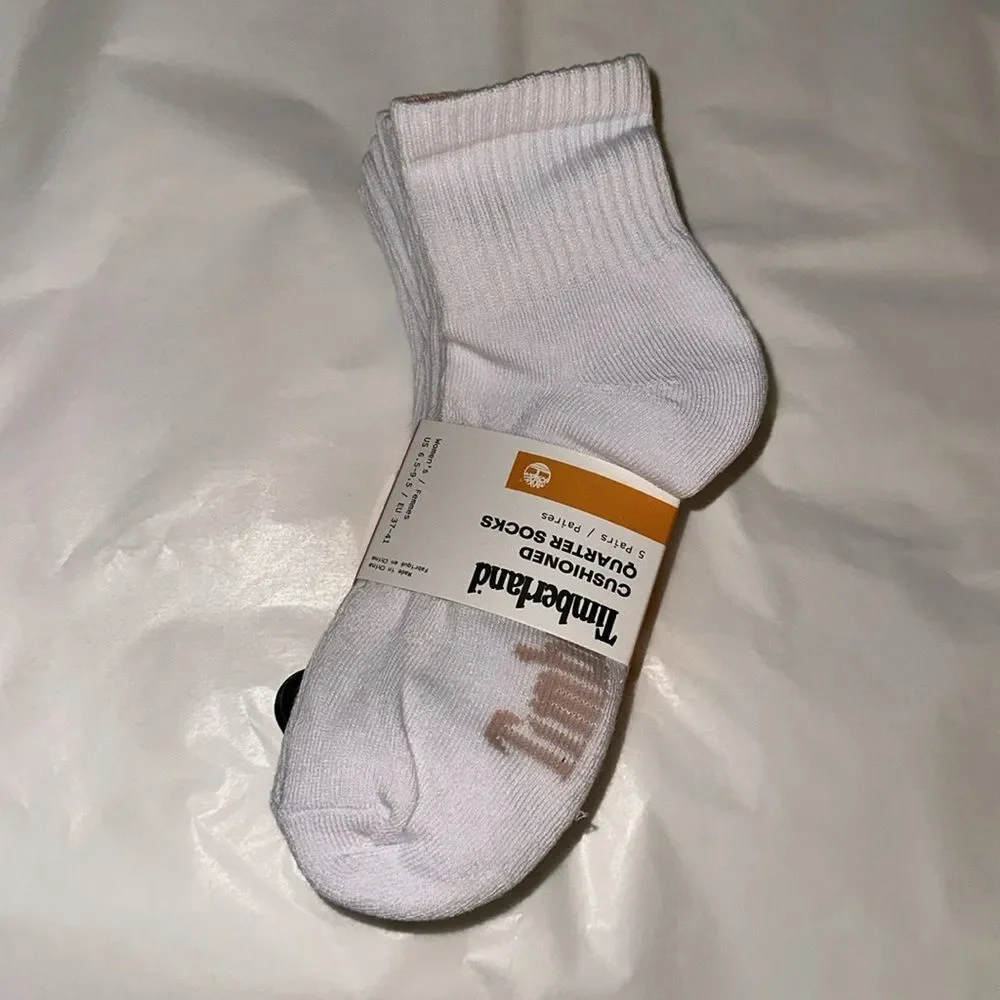 Timberland White Ivory Logo Aerated Half Cushioned Cotton Blend Socks 5 pack